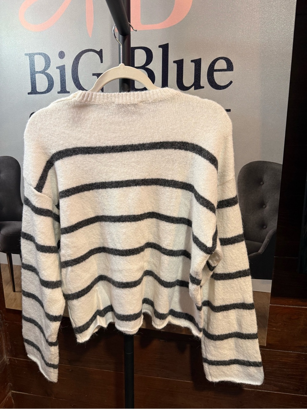 Zenana Outfitters Cream and Black Striped Crewneck Sweater - Picture 2 of 2